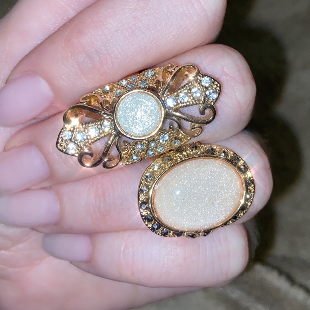 Rhinestone Knuckle Midi Rings - Gold Tone